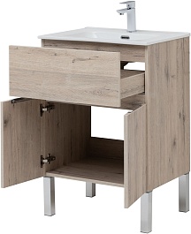 Aquanet Тумба под раковину Алвита New 60 1 ящик 2 дверцы дуб веллингтон белый – фотография-8